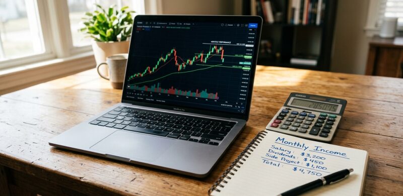 월배당 ETF 투자를 분석하는 연구원의 책상 모습