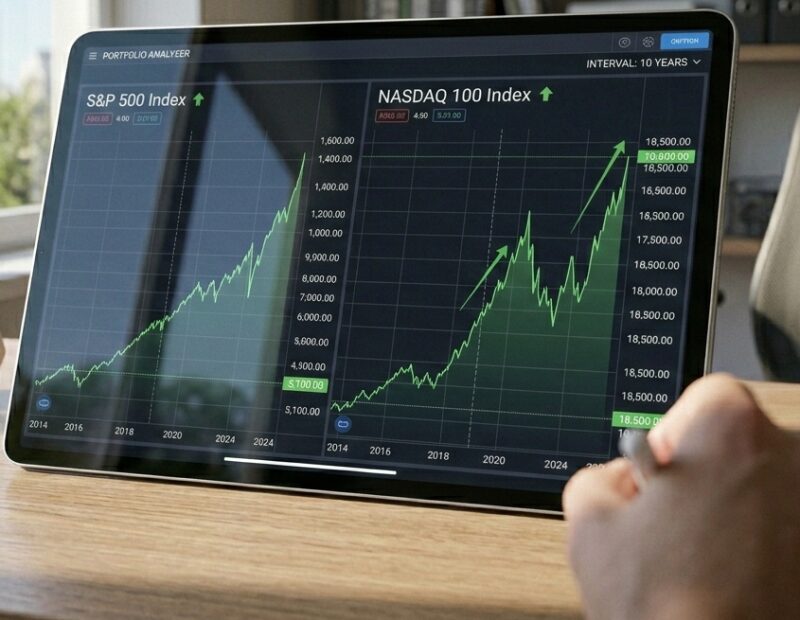 연금저축계좌 ETF 포트폴리오 중 S&P500과 나스닥100 지수 그래프 비교