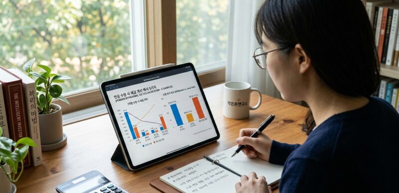 연금 수령 시 세금 계산 예시에서 분할 수령과 일시금 수령을 비교하는 이미지