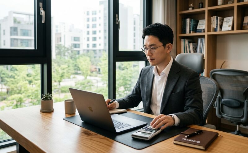 노후 자금 계산 과정을 진지하게 고민하는 투자자의 모습